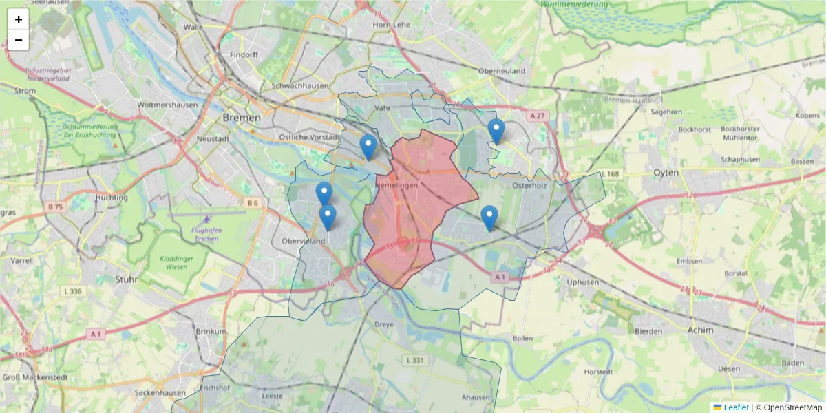 Karte des Postleitzahlen Bereichs  und der umliegenden Postleitzahlen in Deutschland