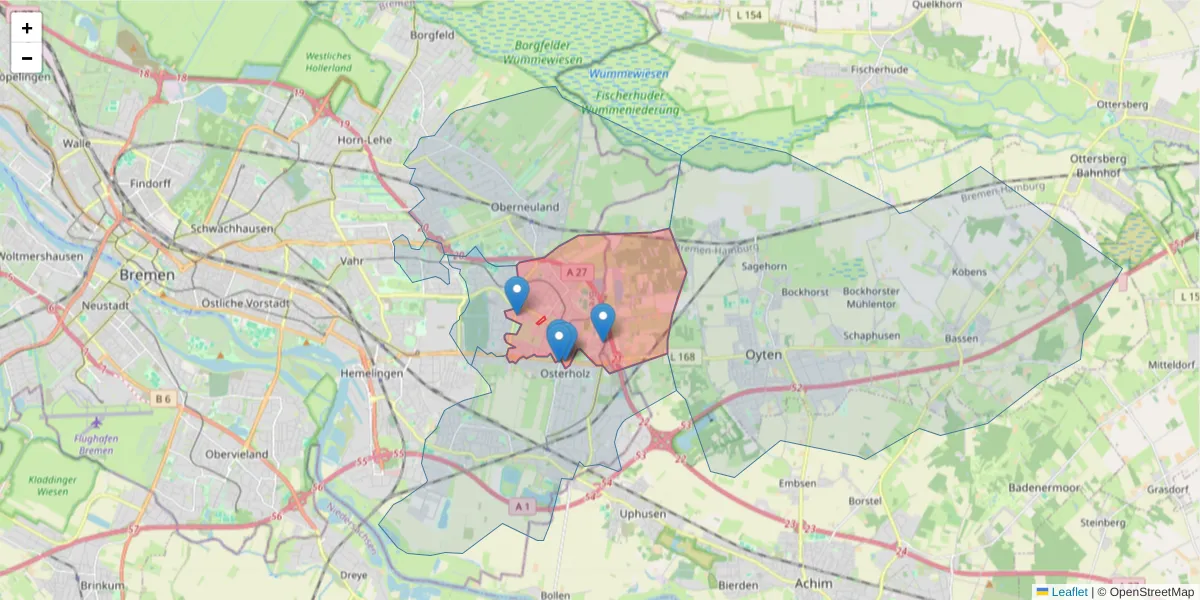 Karte des Postleitzahlen Bereichs  und der umliegenden Postleitzahlen in Deutschland