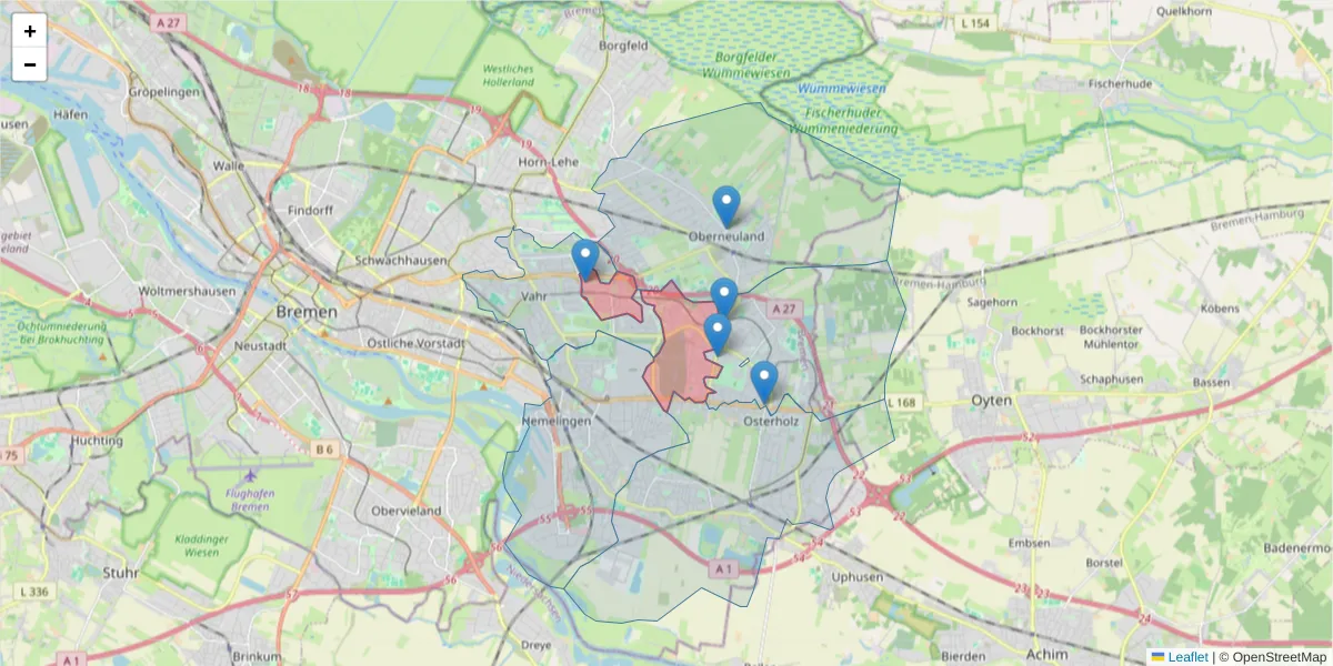 Karte des Postleitzahlen Bereichs  und der umliegenden Postleitzahlen in Deutschland