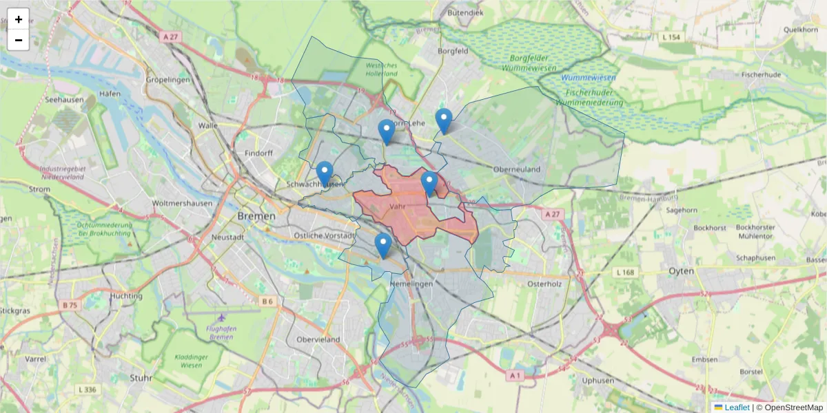Karte des Postleitzahlen Bereichs  und der umliegenden Postleitzahlen in Deutschland