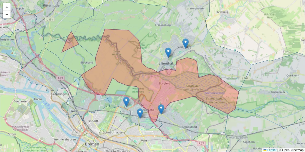 Karte des Postleitzahlen Bereichs  und der umliegenden Postleitzahlen in Deutschland