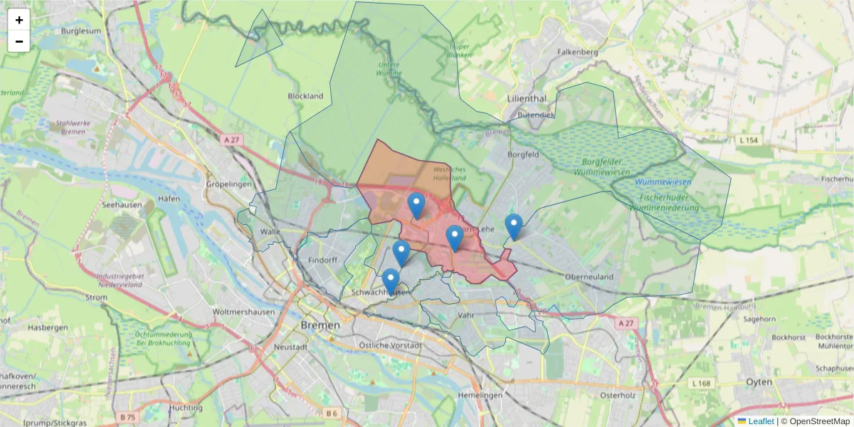 Karte des Postleitzahlen Bereichs  und der umliegenden Postleitzahlen in Deutschland