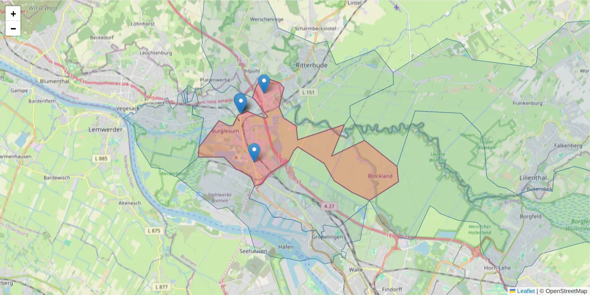 Karte des Postleitzahlen Bereichs  und der umliegenden Postleitzahlen in Deutschland