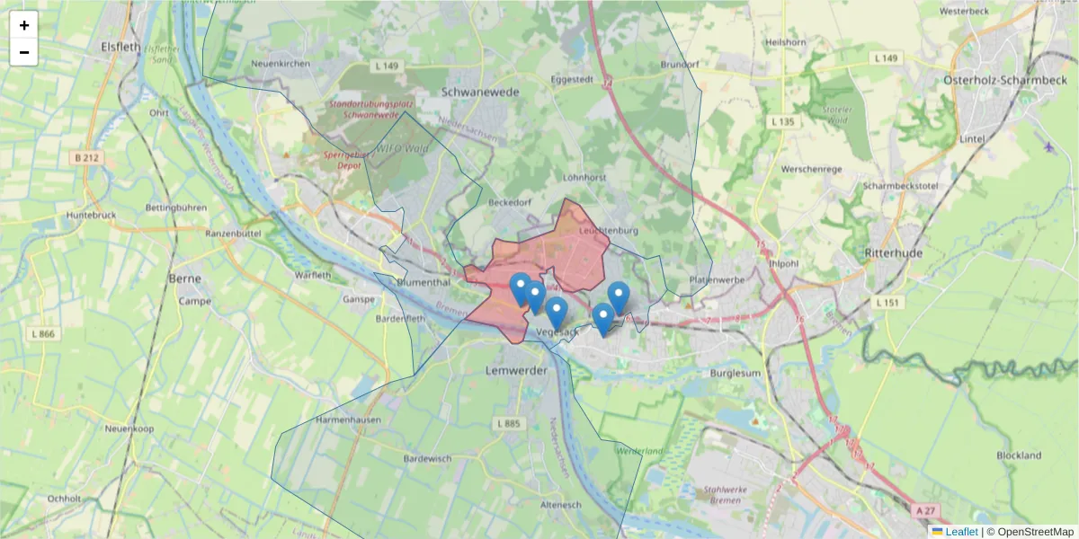 Karte des Postleitzahlen Bereichs  und der umliegenden Postleitzahlen in Deutschland