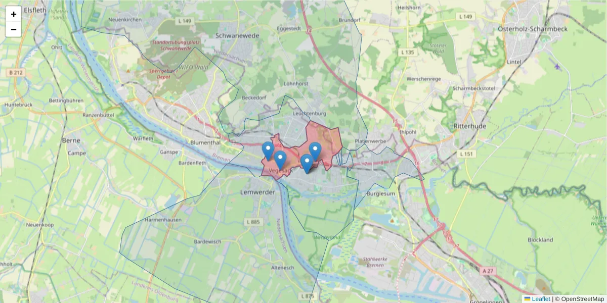 Karte des Postleitzahlen Bereichs  und der umliegenden Postleitzahlen in Deutschland