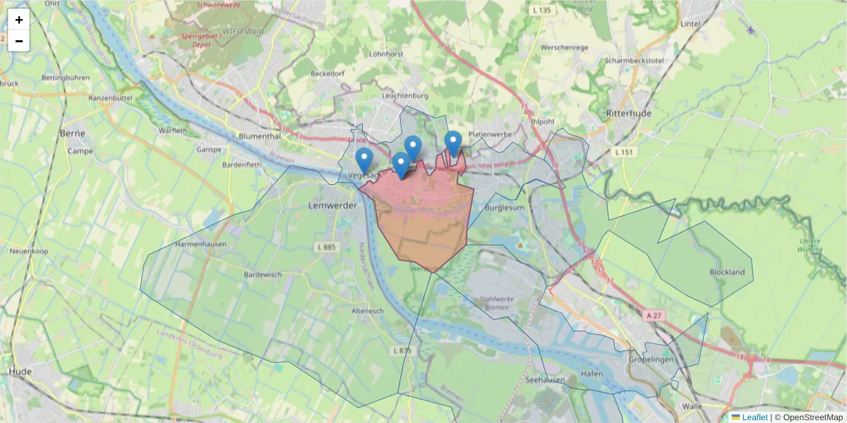 Karte des Postleitzahlen Bereichs  und der umliegenden Postleitzahlen in Deutschland