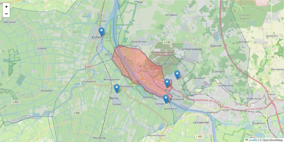 Karte des Postleitzahlen Bereichs  und der umliegenden Postleitzahlen in Deutschland