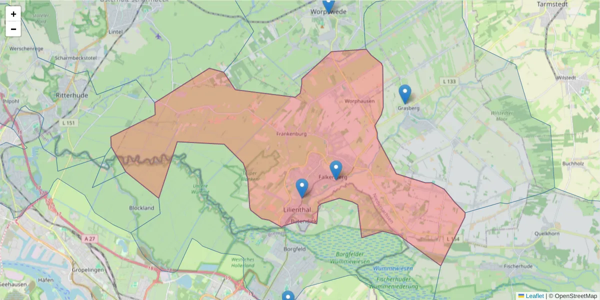 Karte des Postleitzahlen Bereichs  und der umliegenden Postleitzahlen in Deutschland