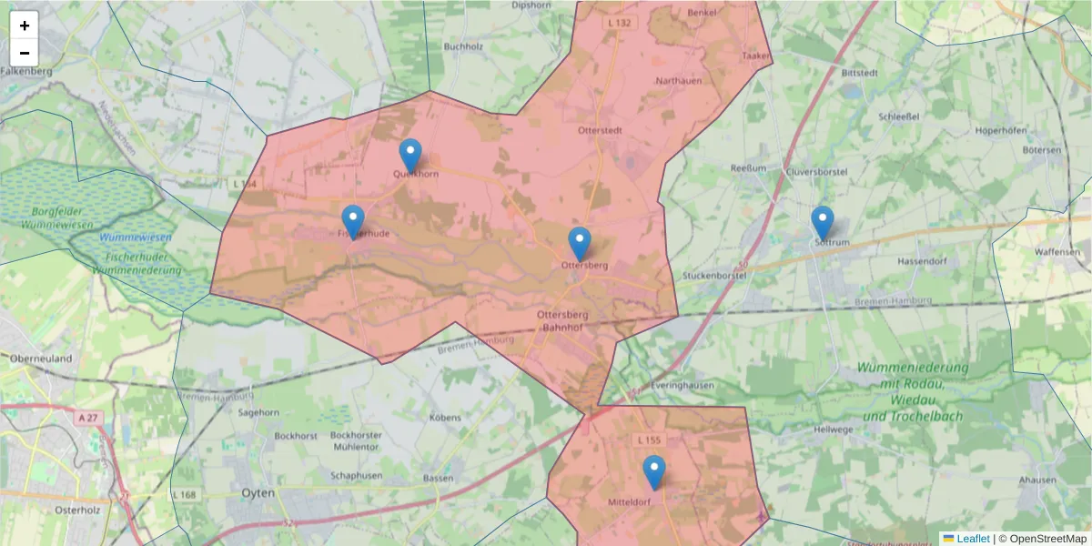 Karte des Postleitzahlen Bereichs  und der umliegenden Postleitzahlen in Deutschland