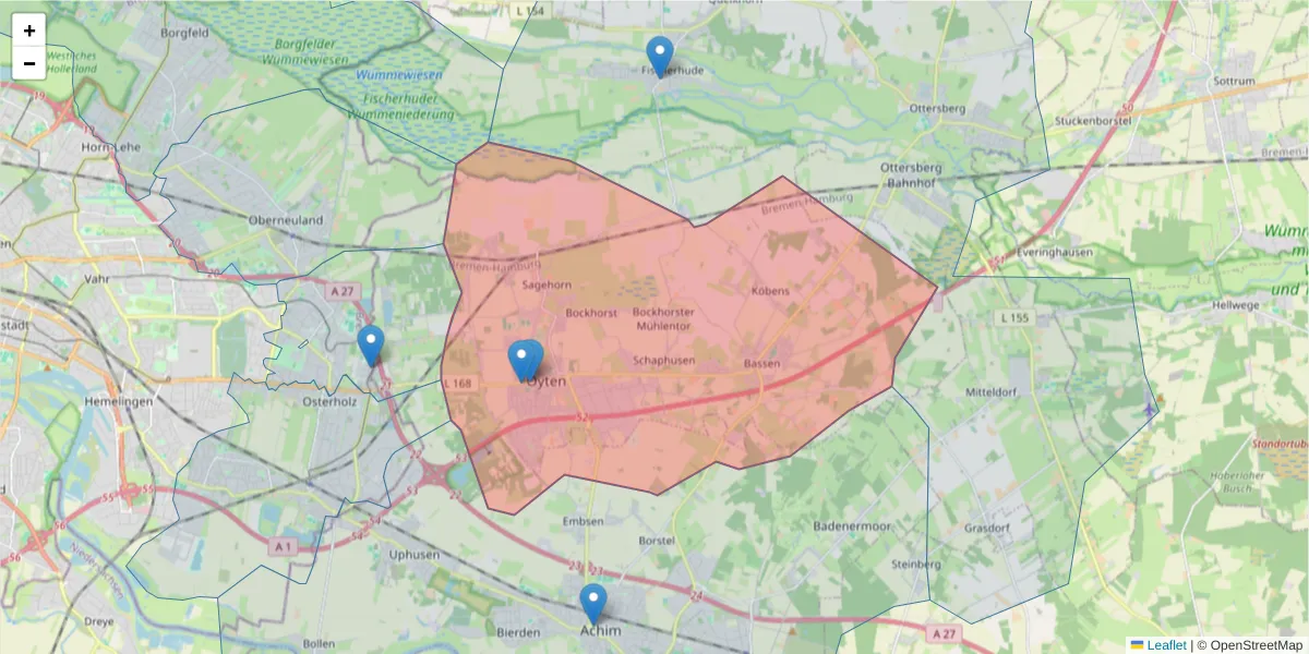 Karte des Postleitzahlen Bereichs  und der umliegenden Postleitzahlen in Deutschland