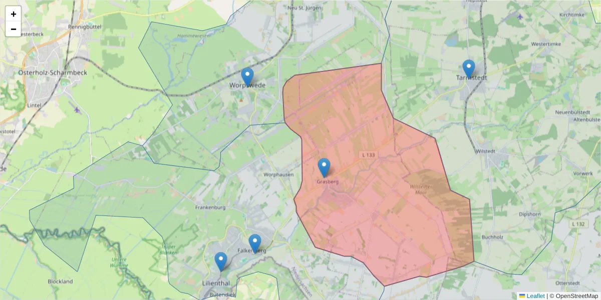 Karte des Postleitzahlen Bereichs  und der umliegenden Postleitzahlen in Deutschland