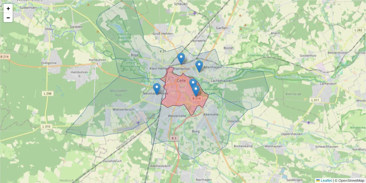 Karte des Postleitzahlen Bereichs  und der umliegenden Postleitzahlen in Deutschland