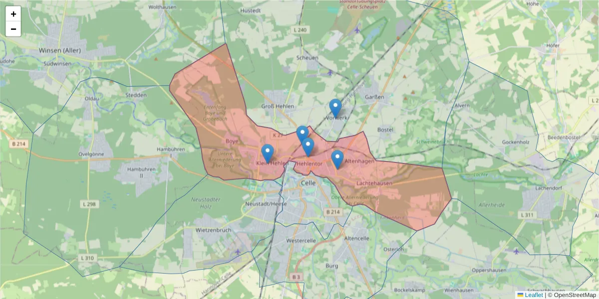 Karte des Postleitzahlen Bereichs  und der umliegenden Postleitzahlen in Deutschland