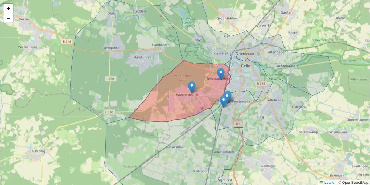 Karte des Postleitzahlen Bereichs  und der umliegenden Postleitzahlen in Deutschland