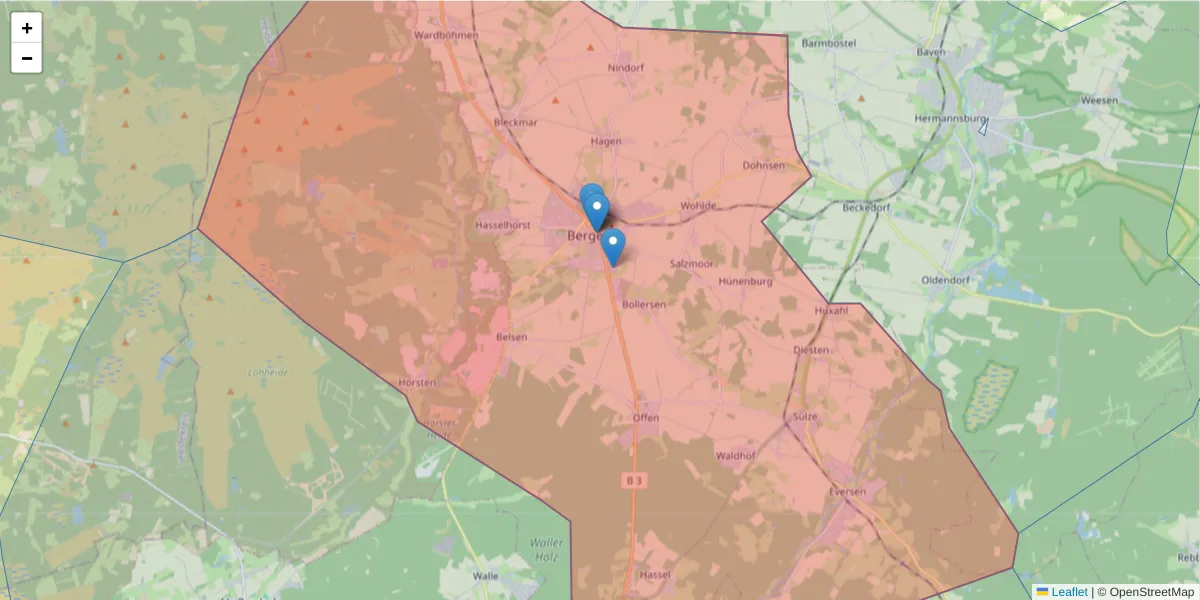 Karte des Postleitzahlen Bereichs  und der umliegenden Postleitzahlen in Deutschland
