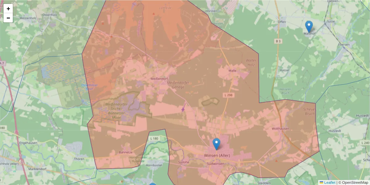 Karte des Postleitzahlen Bereichs  und der umliegenden Postleitzahlen in Deutschland