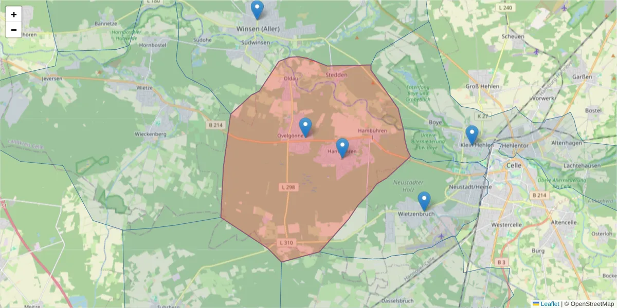 Karte des Postleitzahlen Bereichs  und der umliegenden Postleitzahlen in Deutschland