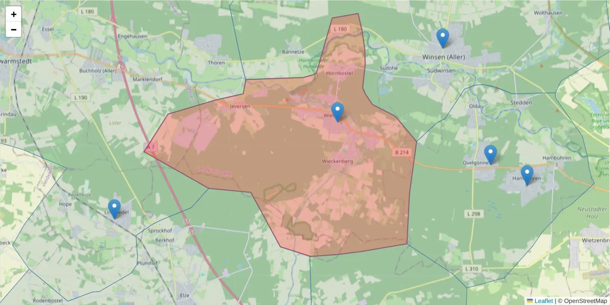 Karte des Postleitzahlen Bereichs  und der umliegenden Postleitzahlen in Deutschland