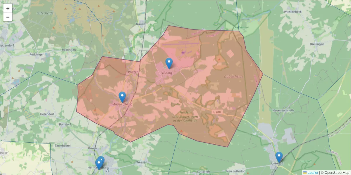 Karte des Postleitzahlen Bereichs  und der umliegenden Postleitzahlen in Deutschland