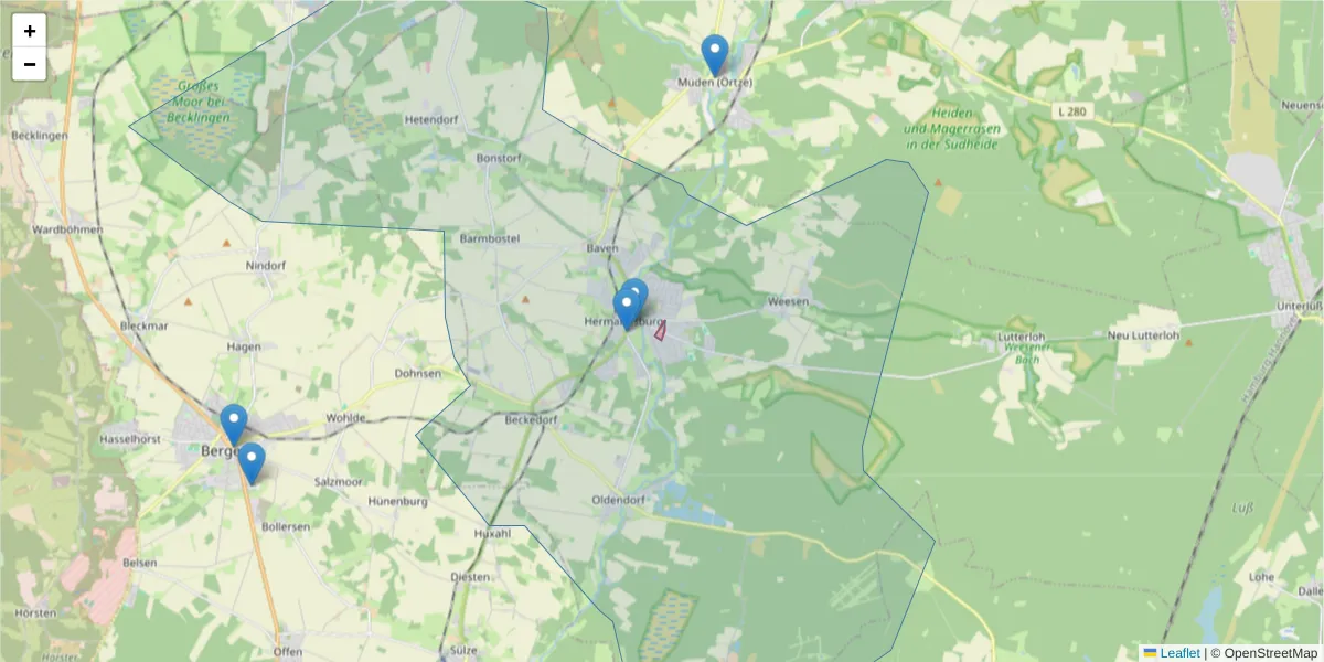 Karte des Postleitzahlen Bereichs  und der umliegenden Postleitzahlen in Deutschland
