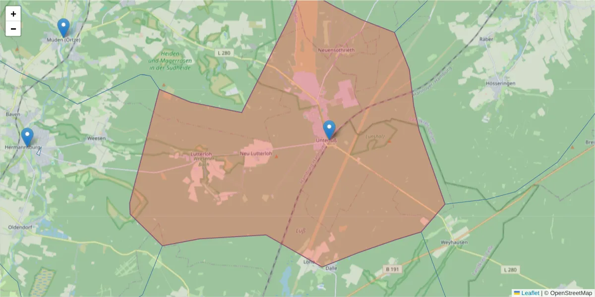 Karte des Postleitzahlen Bereichs  und der umliegenden Postleitzahlen in Deutschland