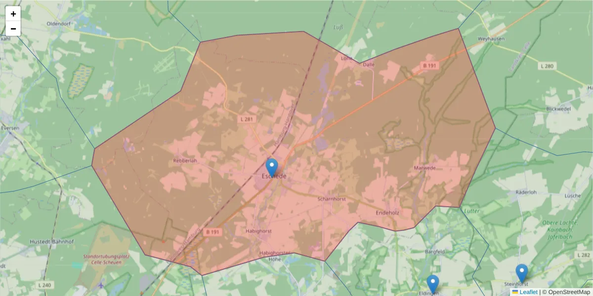 Karte des Postleitzahlen Bereichs  und der umliegenden Postleitzahlen in Deutschland
