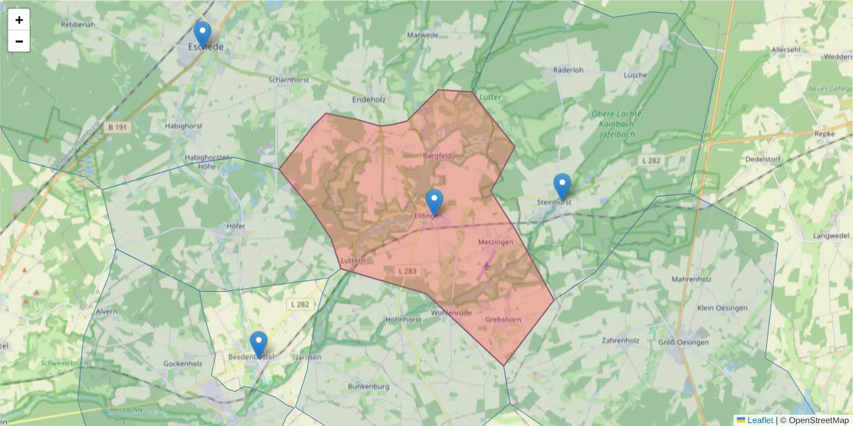 Karte des Postleitzahlen Bereichs  und der umliegenden Postleitzahlen in Deutschland