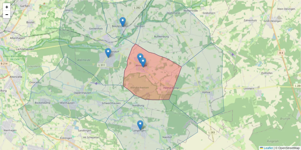 Karte des Postleitzahlen Bereichs  und der umliegenden Postleitzahlen in Deutschland