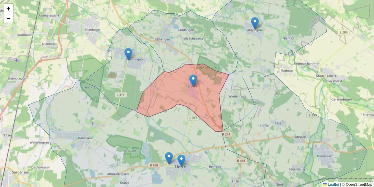 Karte des Postleitzahlen Bereichs  und der umliegenden Postleitzahlen in Deutschland
