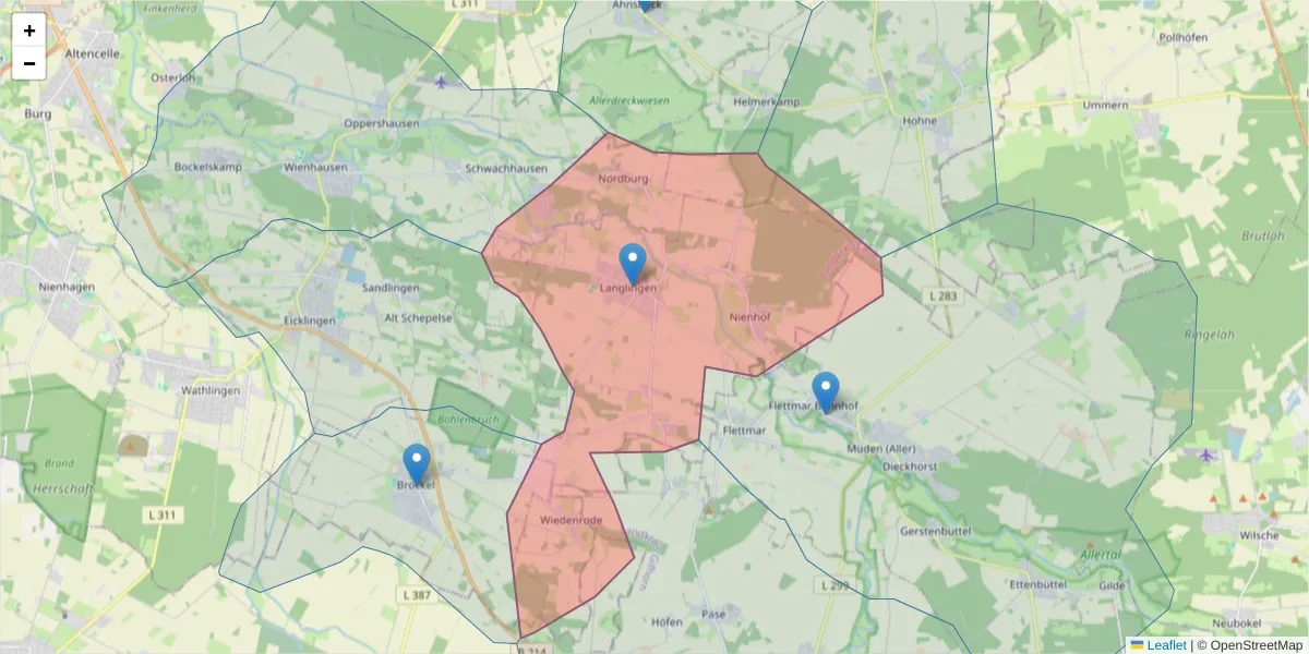 Karte des Postleitzahlen Bereichs  und der umliegenden Postleitzahlen in Deutschland