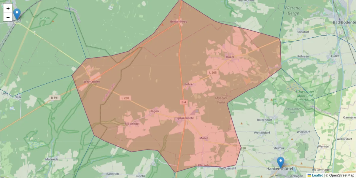 Karte des Postleitzahlen Bereichs  und der umliegenden Postleitzahlen in Deutschland