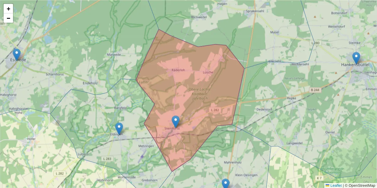 Karte des Postleitzahlen Bereichs  und der umliegenden Postleitzahlen in Deutschland