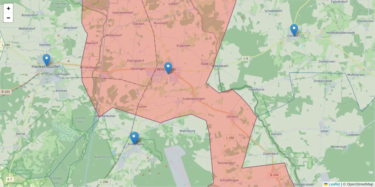 Karte des Postleitzahlen Bereichs  und der umliegenden Postleitzahlen in Deutschland
