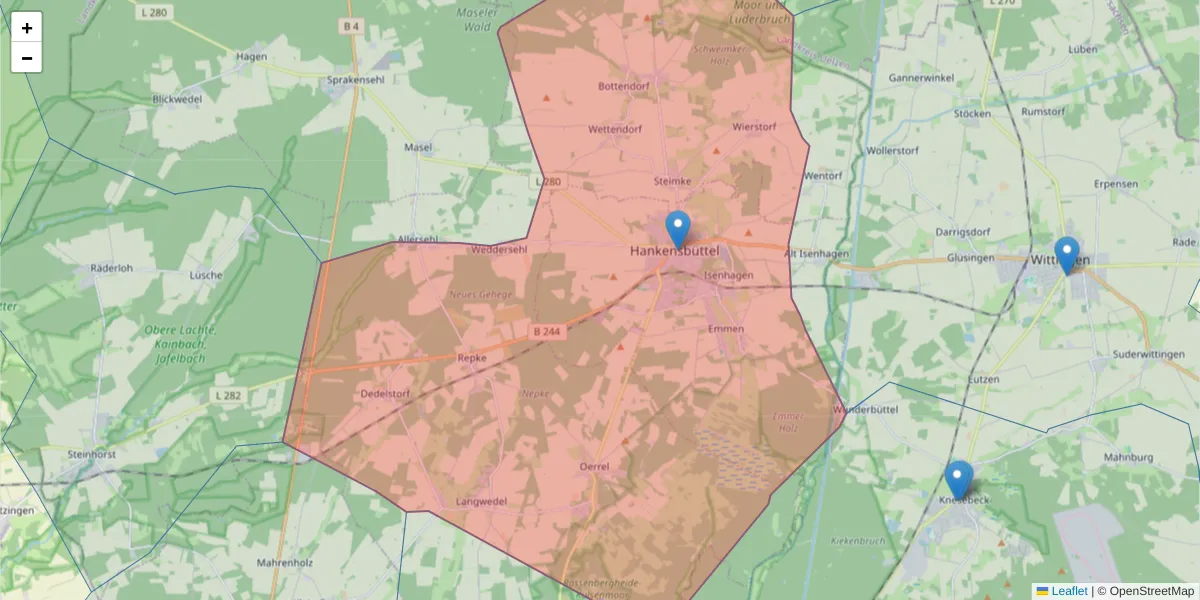 Karte des Postleitzahlen Bereichs  und der umliegenden Postleitzahlen in Deutschland