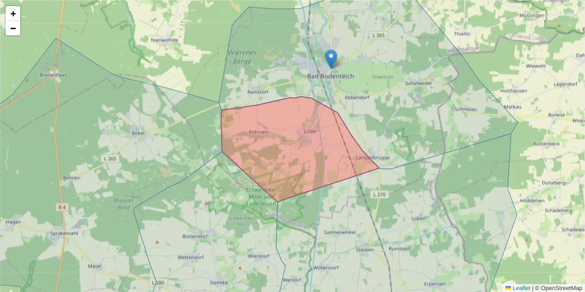 Karte des Postleitzahlen Bereichs  und der umliegenden Postleitzahlen in Deutschland