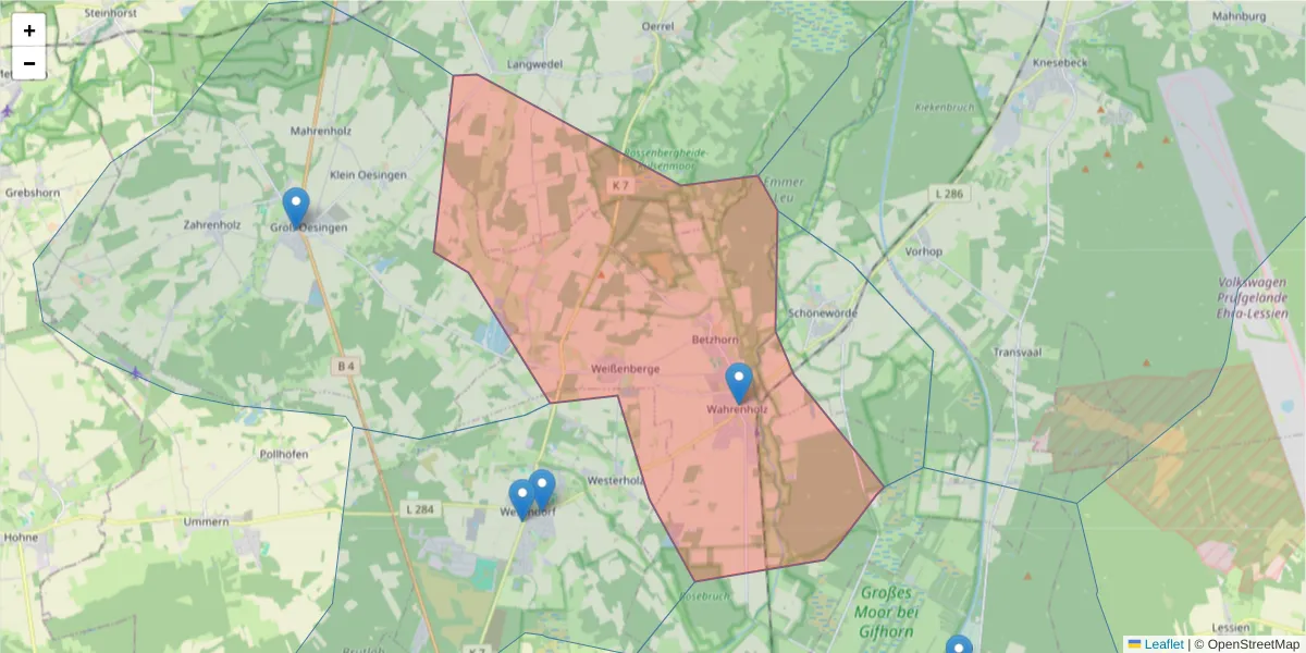 Karte des Postleitzahlen Bereichs  und der umliegenden Postleitzahlen in Deutschland