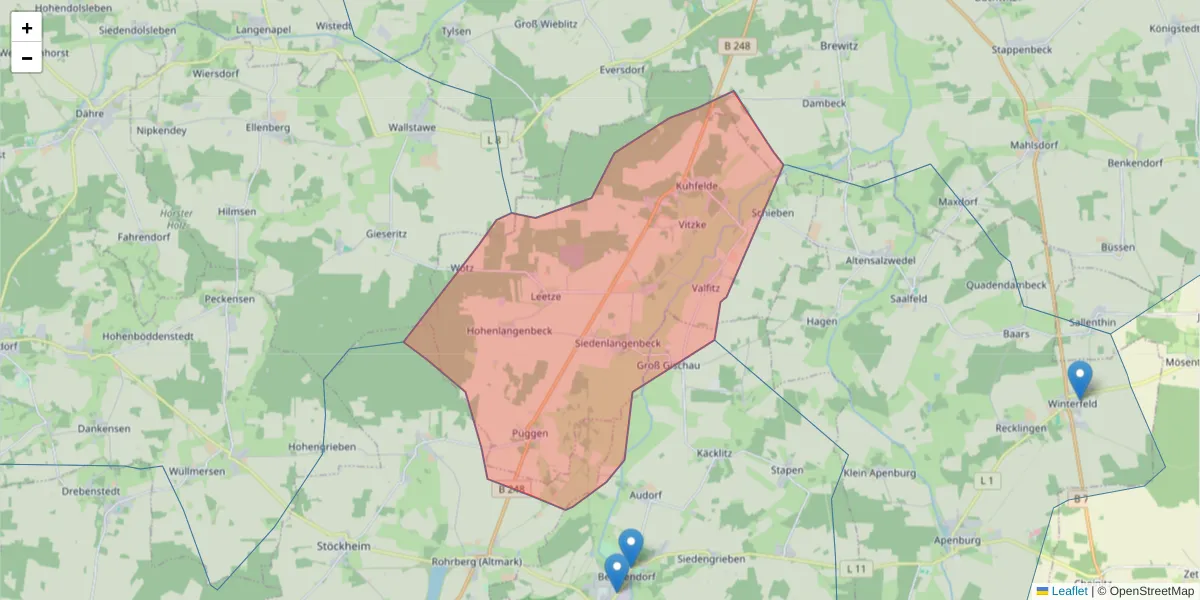 Karte des Postleitzahlen Bereichs  und der umliegenden Postleitzahlen in Deutschland