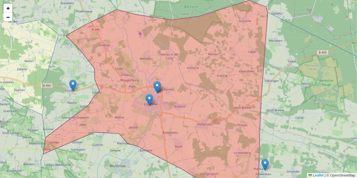Karte des Postleitzahlen Bereichs  und der umliegenden Postleitzahlen in Deutschland