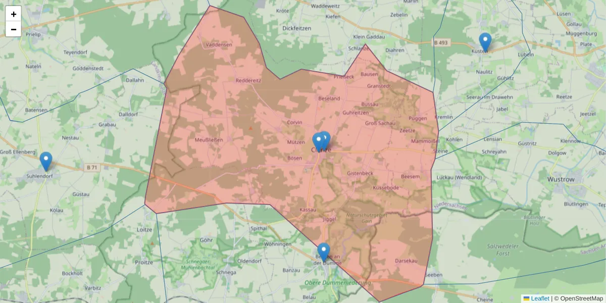 Karte des Postleitzahlen Bereichs  und der umliegenden Postleitzahlen in Deutschland