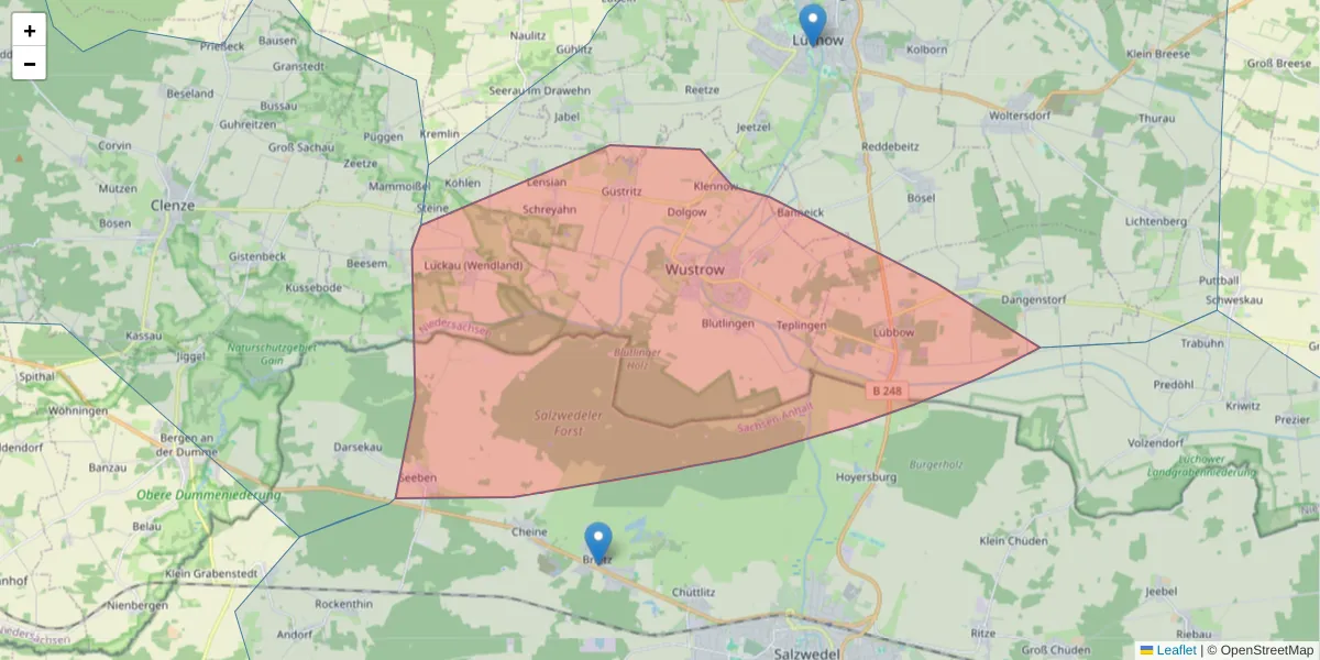 Karte des Postleitzahlen Bereichs  und der umliegenden Postleitzahlen in Deutschland