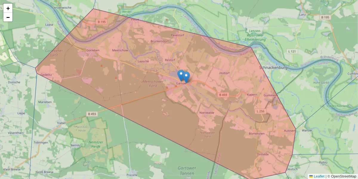 Karte des Postleitzahlen Bereichs  und der umliegenden Postleitzahlen in Deutschland