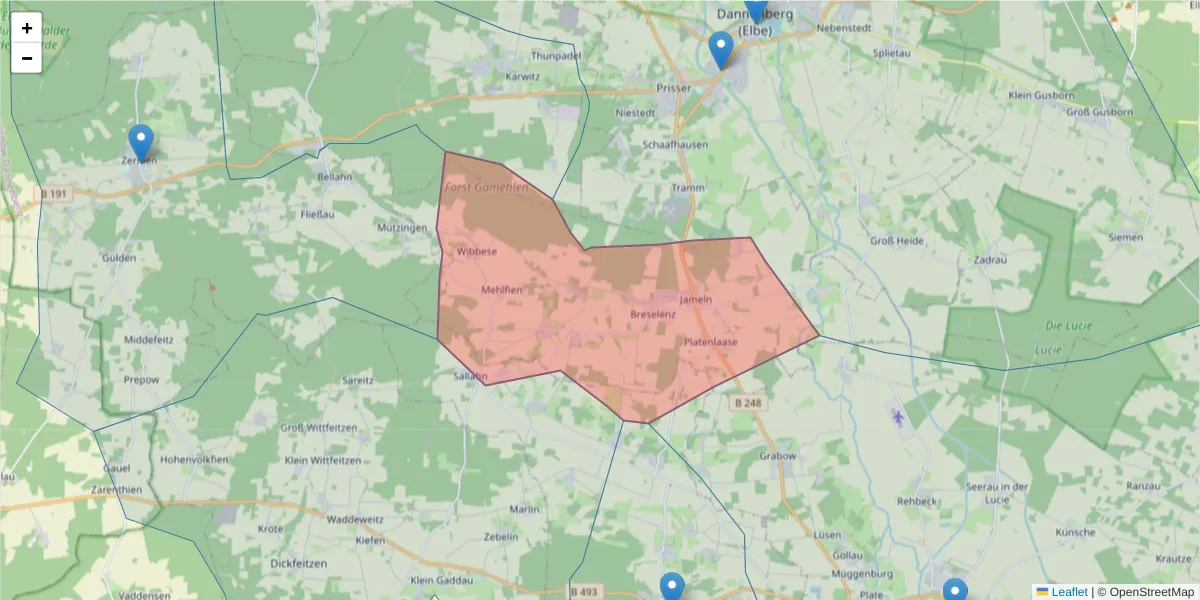Karte des Postleitzahlen Bereichs  und der umliegenden Postleitzahlen in Deutschland
