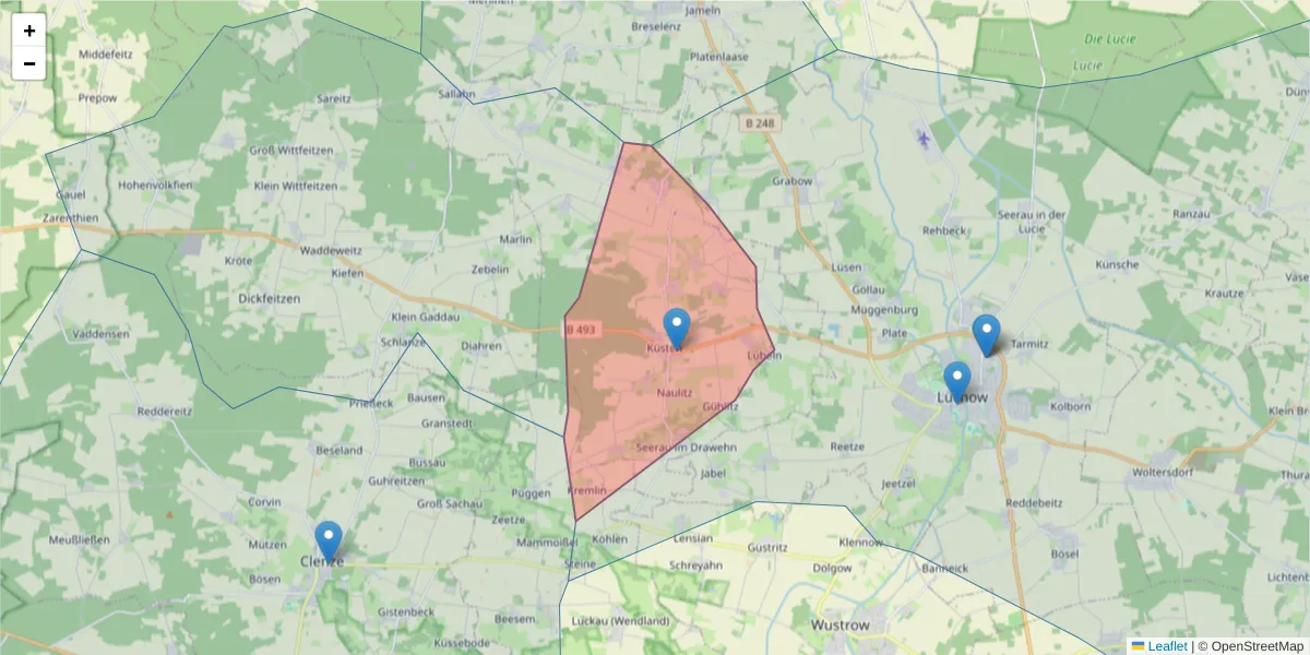 Karte des Postleitzahlen Bereichs  und der umliegenden Postleitzahlen in Deutschland