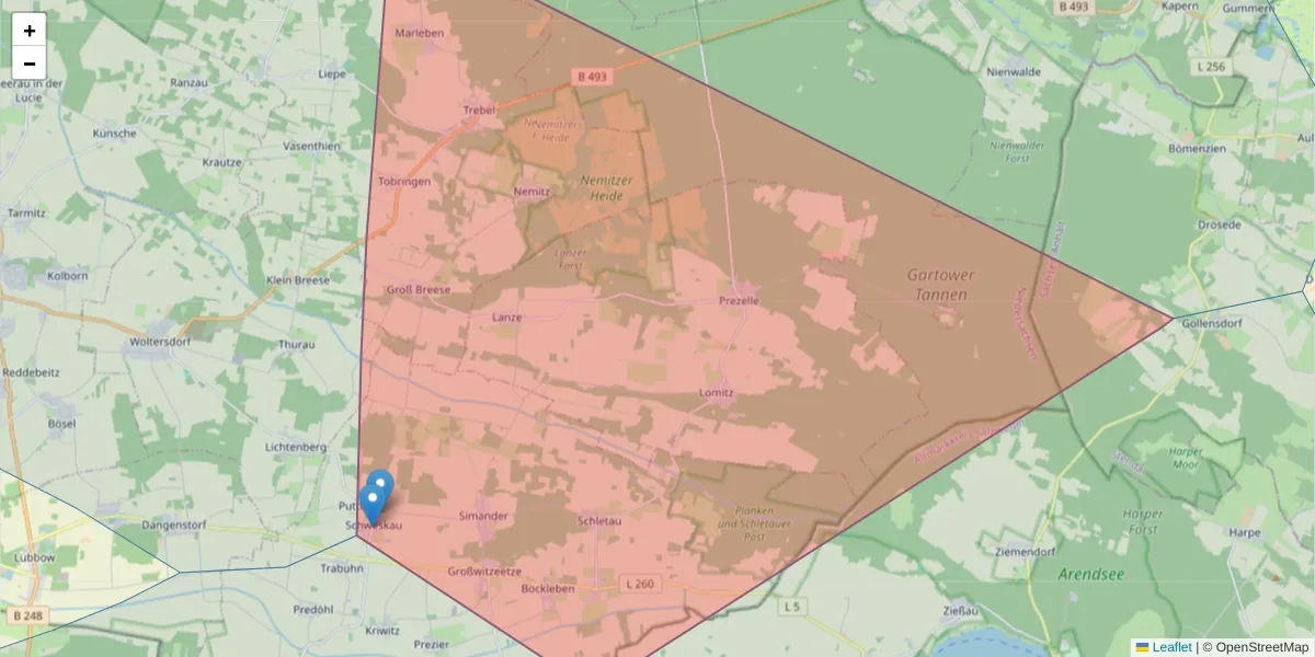Karte des Postleitzahlen Bereichs  und der umliegenden Postleitzahlen in Deutschland