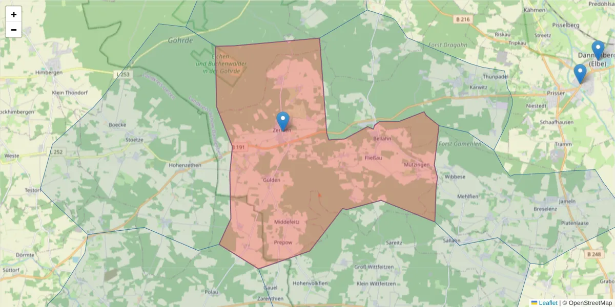Karte des Postleitzahlen Bereichs  und der umliegenden Postleitzahlen in Deutschland