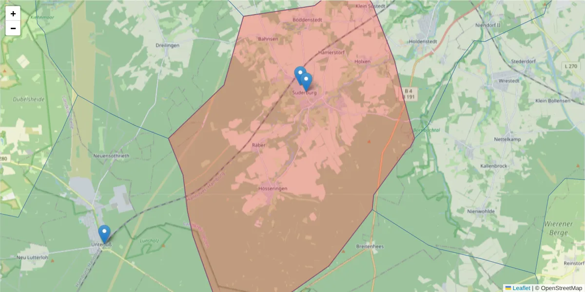 Karte des Postleitzahlen Bereichs  und der umliegenden Postleitzahlen in Deutschland