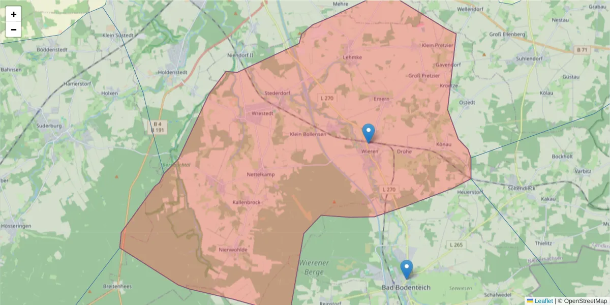 Karte des Postleitzahlen Bereichs  und der umliegenden Postleitzahlen in Deutschland