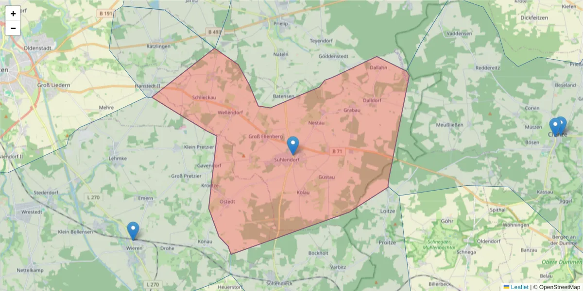 Karte des Postleitzahlen Bereichs  und der umliegenden Postleitzahlen in Deutschland
