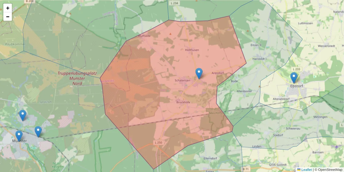 Karte des Postleitzahlen Bereichs  und der umliegenden Postleitzahlen in Deutschland