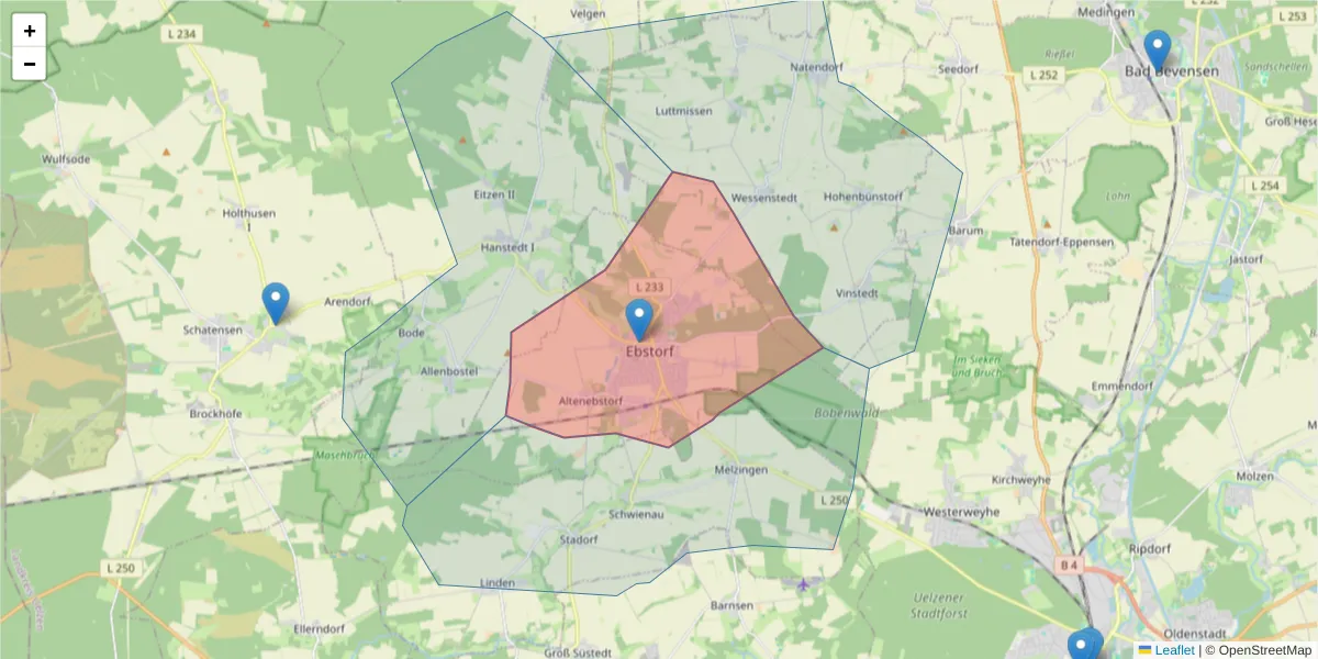 Karte des Postleitzahlen Bereichs  und der umliegenden Postleitzahlen in Deutschland
